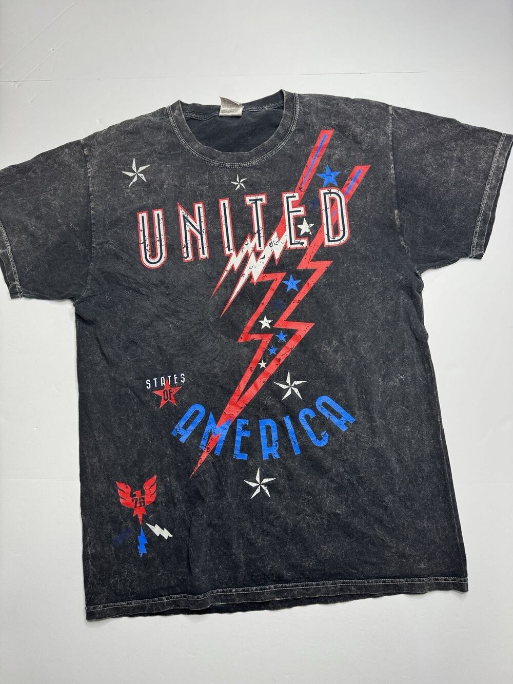 United States 1776 T Shirt Mens L Black Acid Wash USA Patriotic Graphic Tee